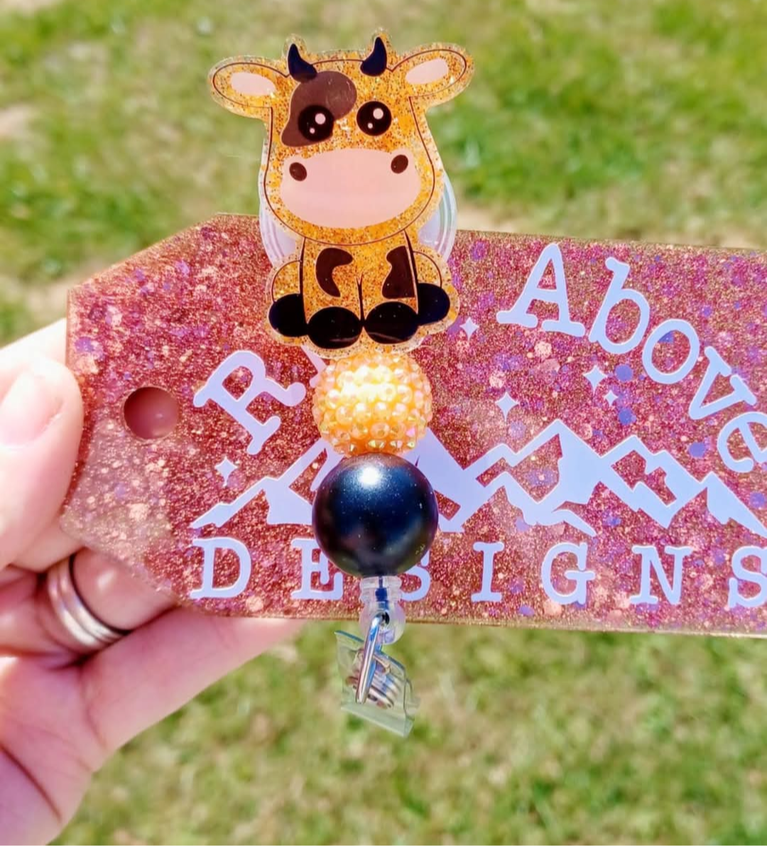 Cow Beaded Badge Reels