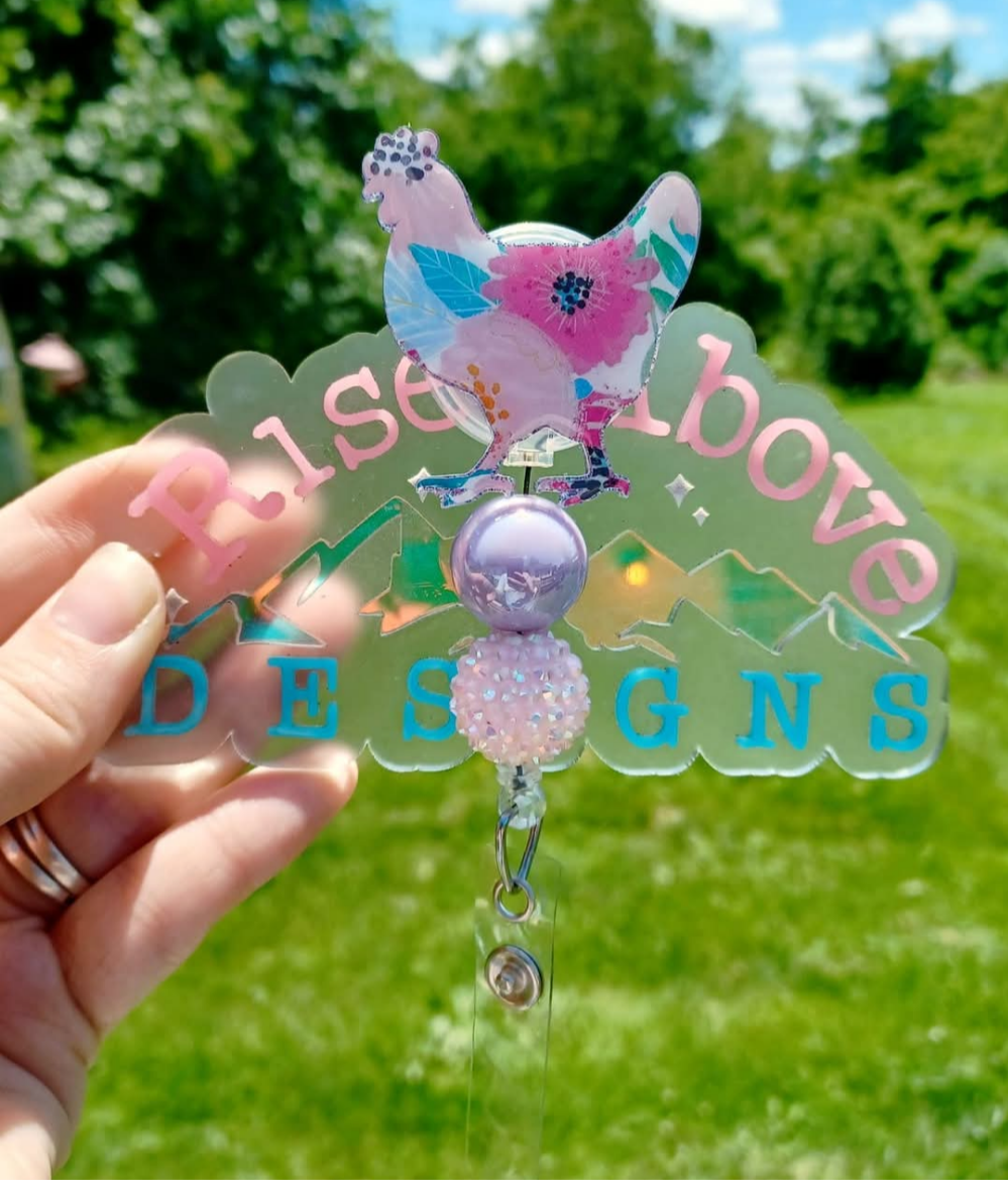Chicken Beaded Badge Reel