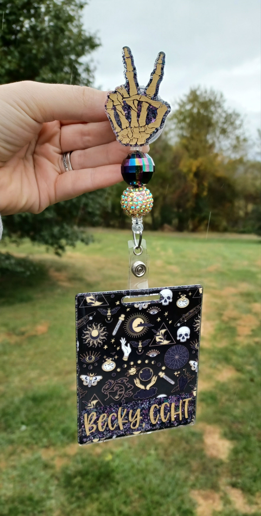 Witchy Purple and Gold Badge Reel and Badge Buddy Set