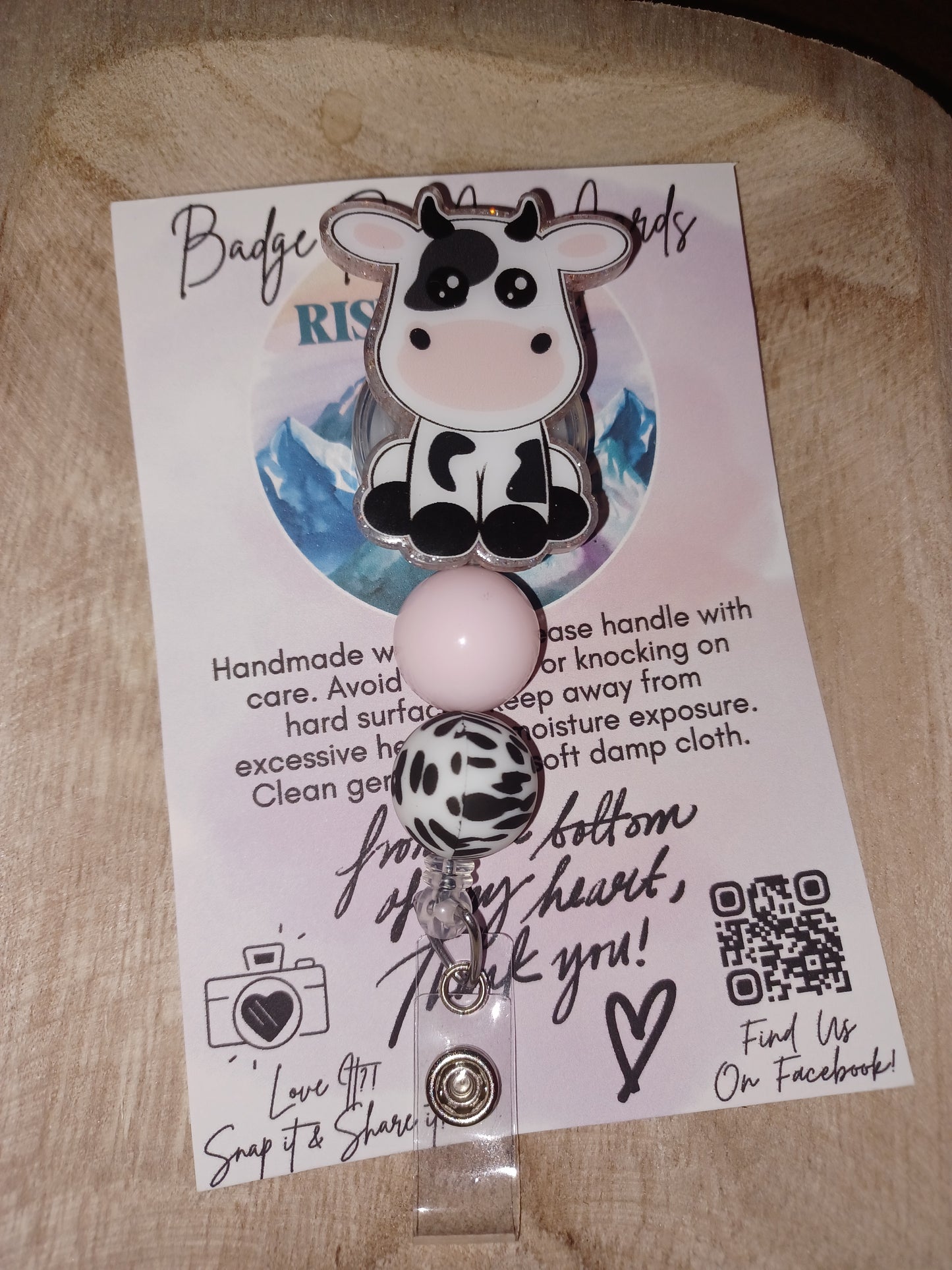 Cow Beaded Badge Reels