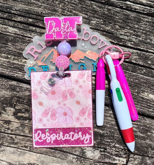 Floral Respiratory Badge Reel and Badge Buddy Set