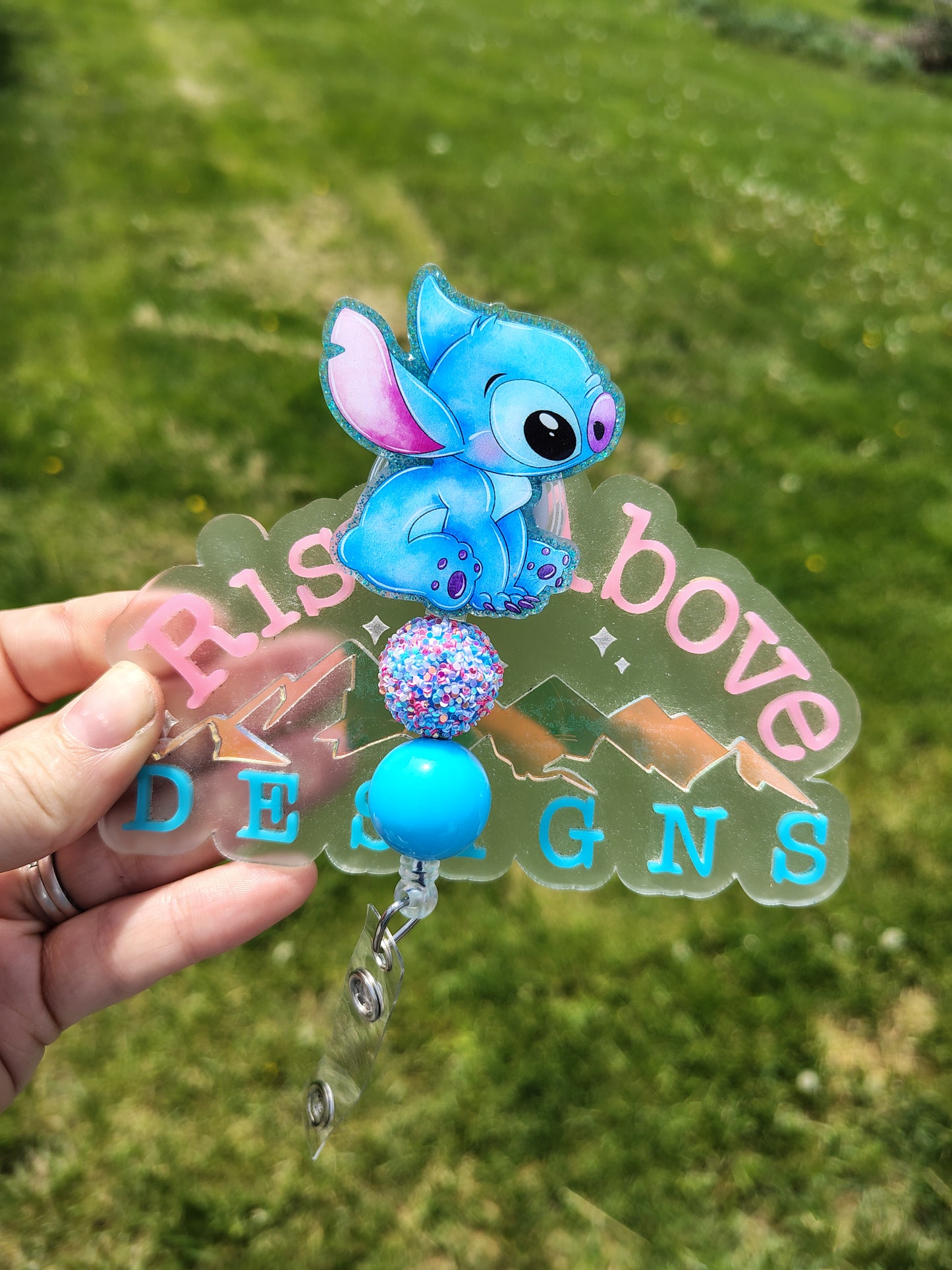 Blue Alien Character Beaded Badge Reel