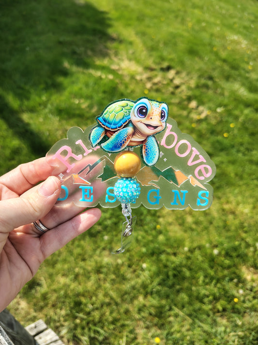 Baby Sea Turtle Beaded Badge Reel