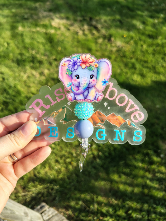 Baby Elephant Beaded Badge Reel