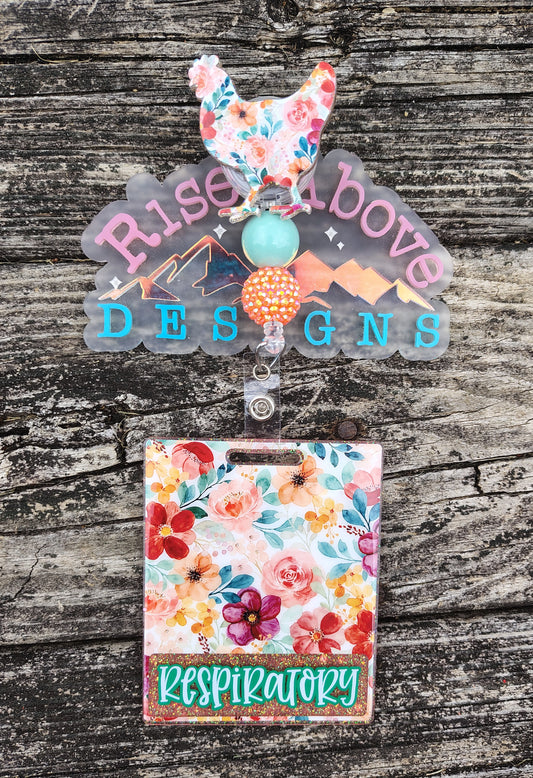 Floral Chicken Badge Reel and Badge Buddy Set