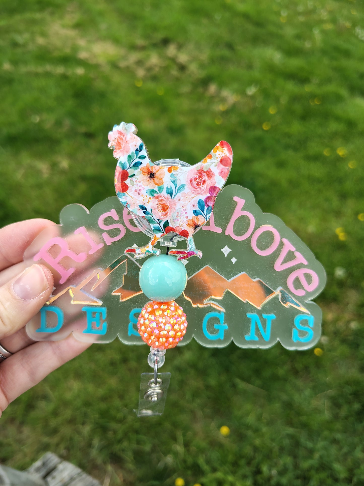 Chicken Beaded Badge Reel