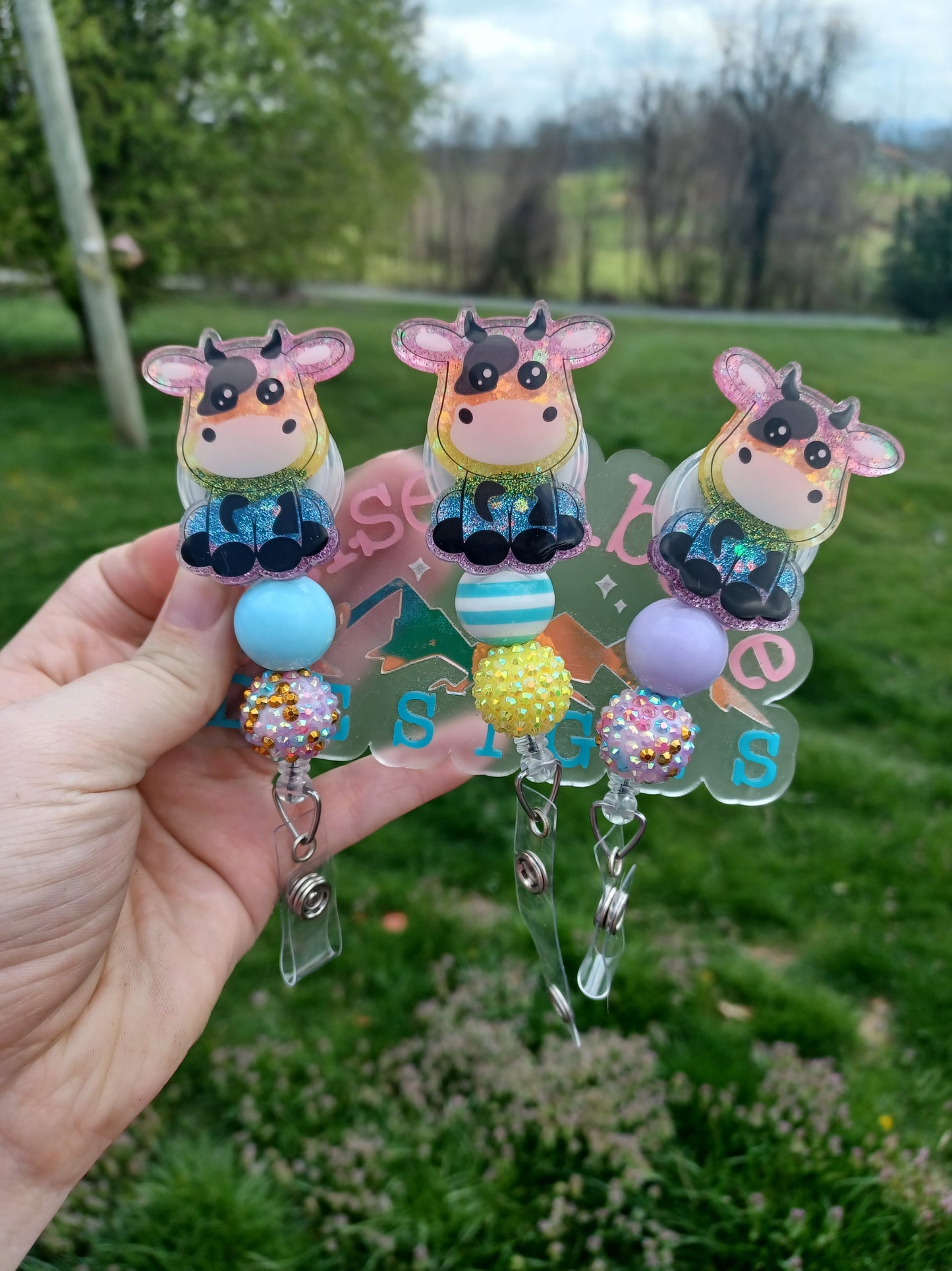 Cow Beaded Badge Reels
