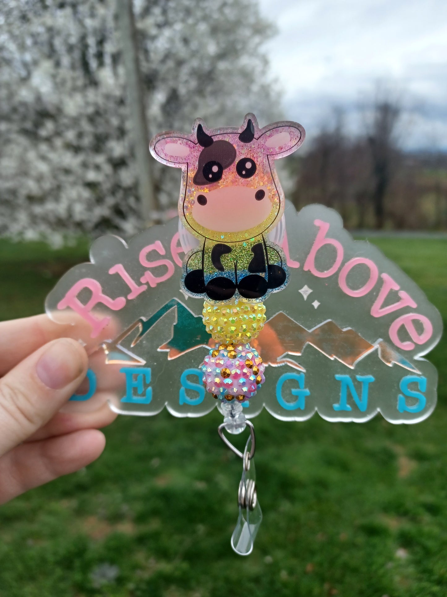 Cow Beaded Badge Reels