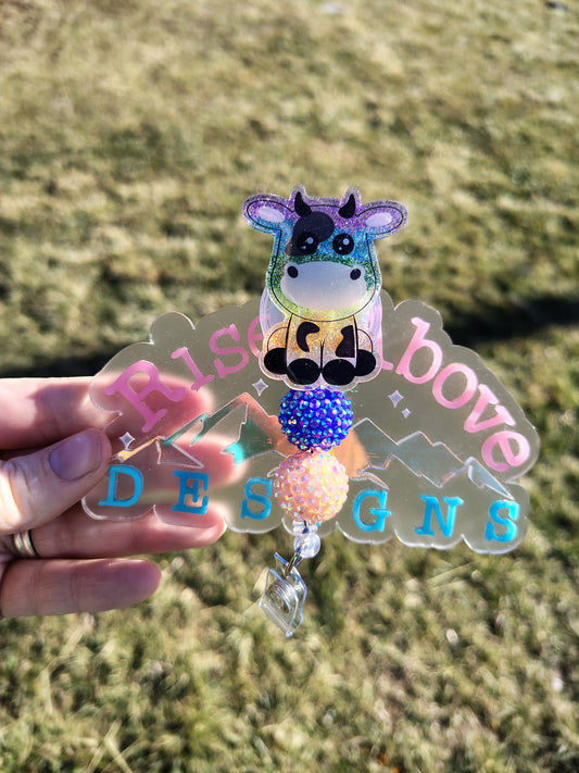 Cow Beaded Badge Reels