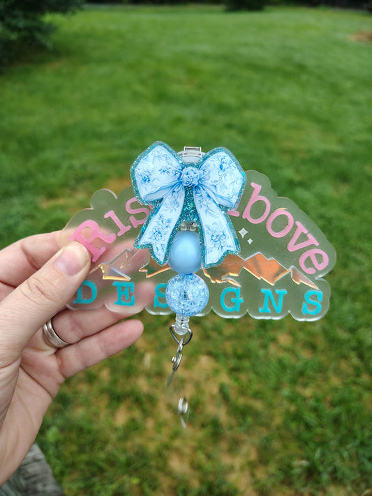Blue Coquette Beaded Badge Reel