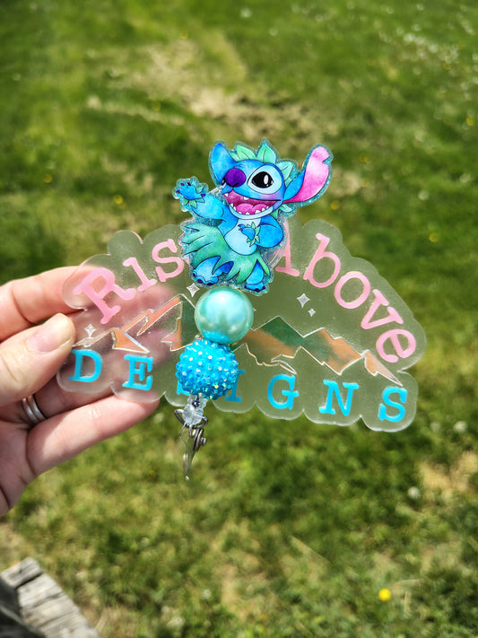 Blue Alien Character Beaded Badge Reel
