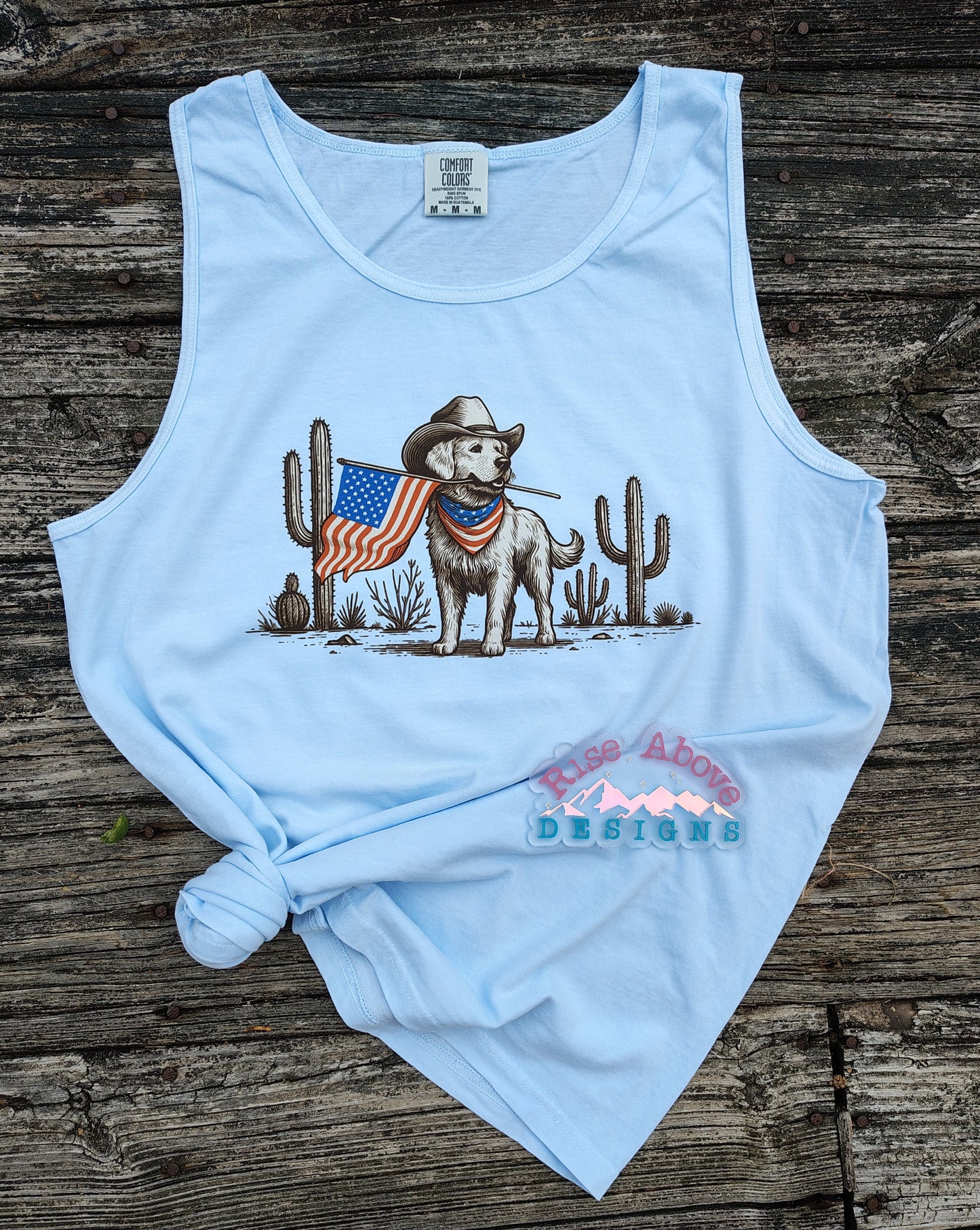 Golden Retriever with Flag Shirt