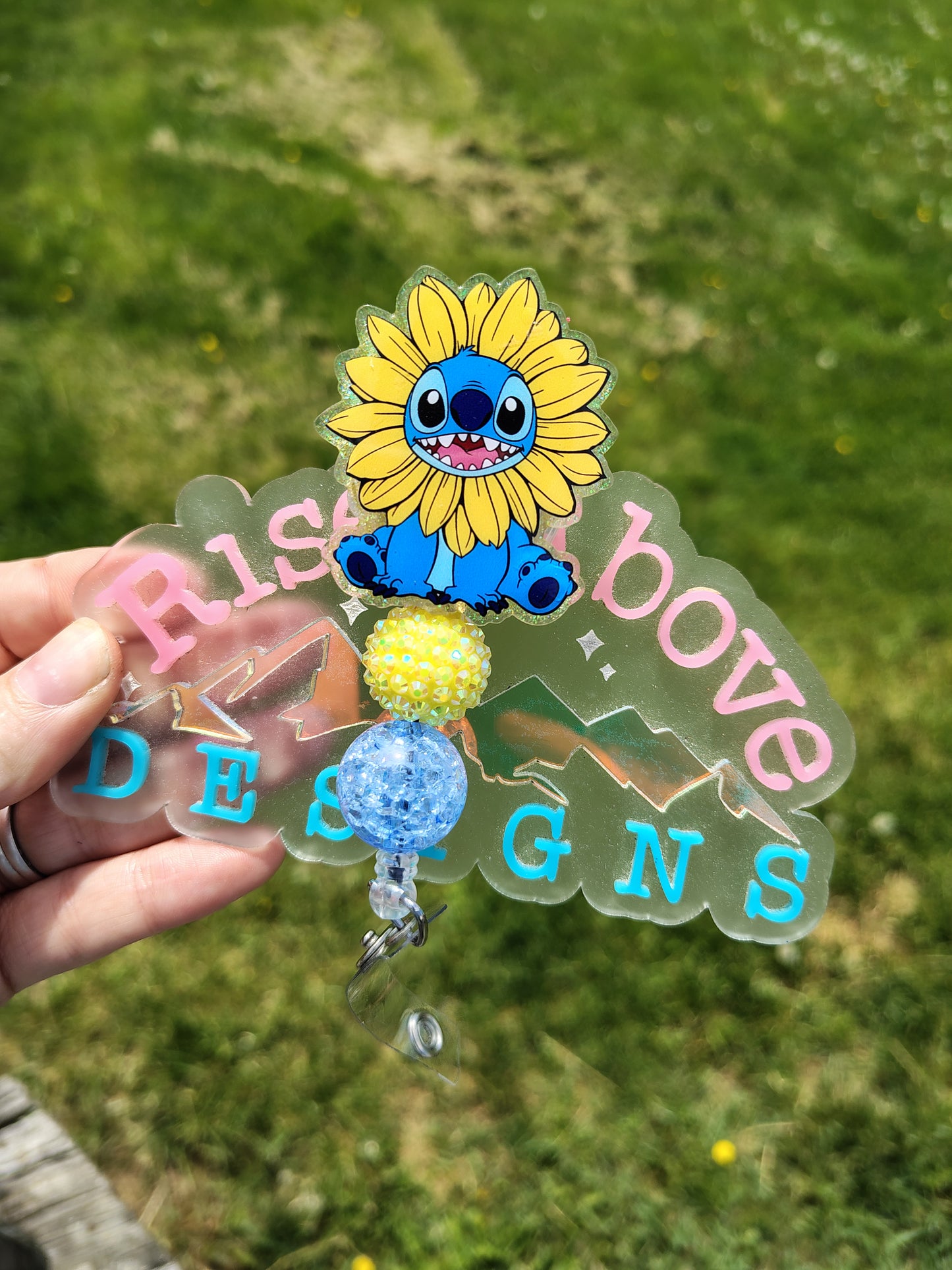 Blue Alien Character Beaded Badge Reel