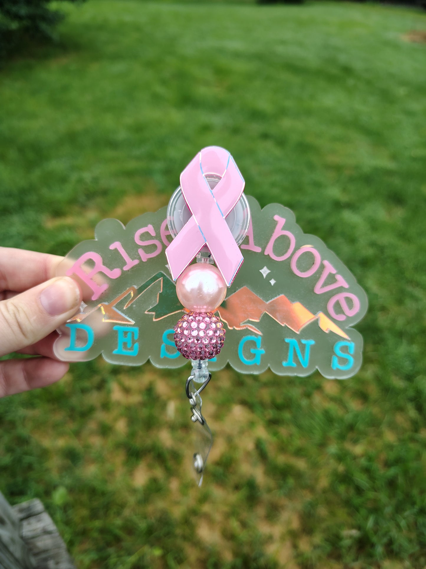 Breast Cancer Beaded Badge Reel