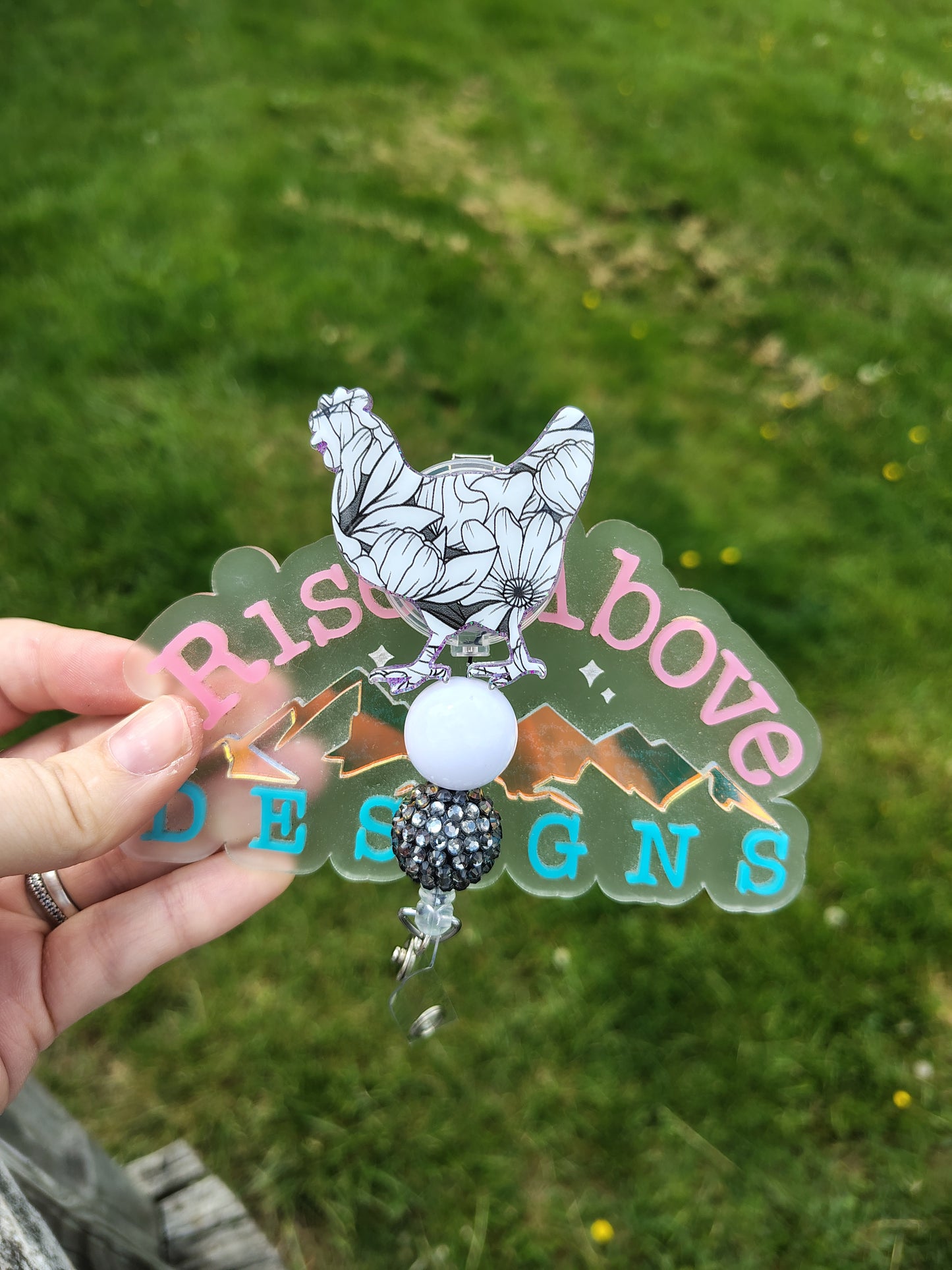 Chicken Beaded Badge Reel