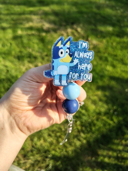 Blue Dog Beaded Badge Reel