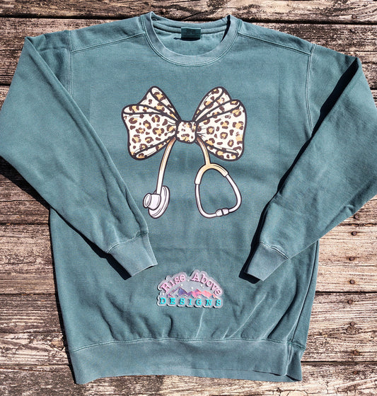 Leopard Print Bow Stethoscope Shirt