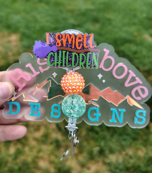 I Smell Children Beaded Badge Reel