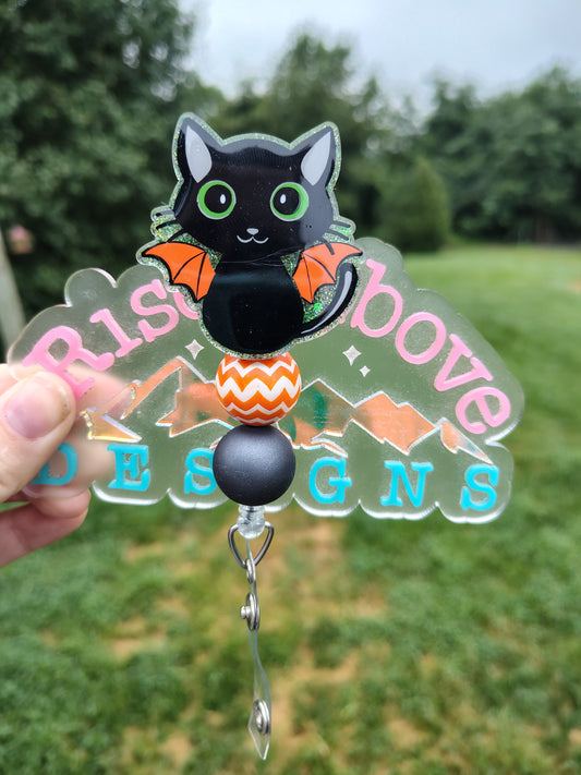 Bat Cat Beaded Badge Reel